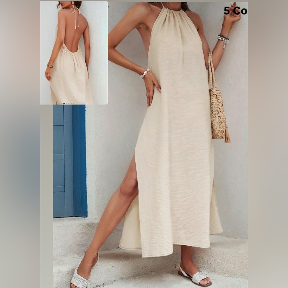 TAN Halter neck maxi dress - low back